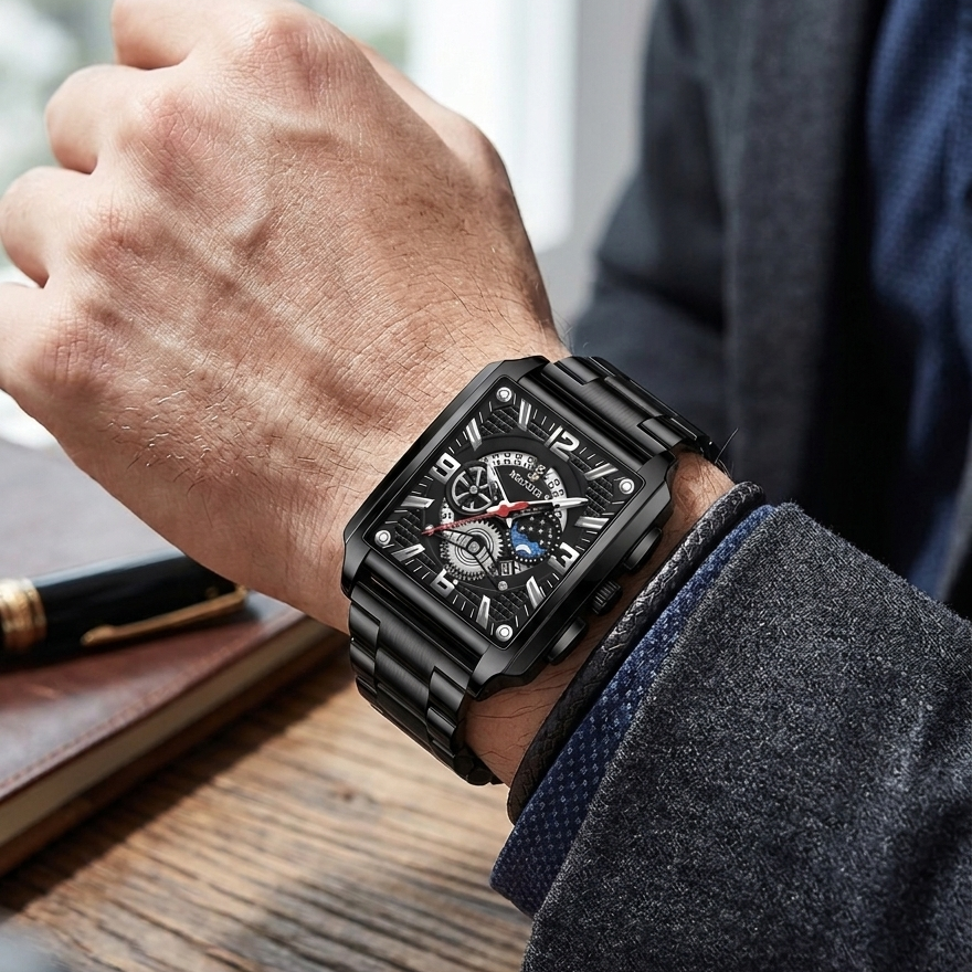 Verkalis Vintage Square Calendar – Premium Men’s Watch