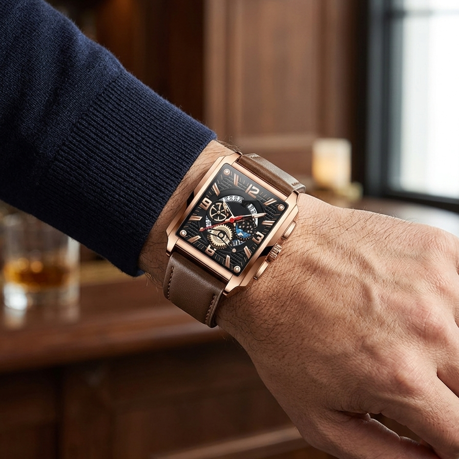 Verkalis Vintage Square Calendar – Premium Men’s Watch